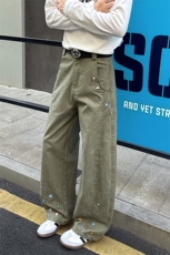 8X-M卡通绣花休闲裤男2025新款情侣宽松阔腿弯刀裤子K9173P78，男装休闲裤，电商D206-1