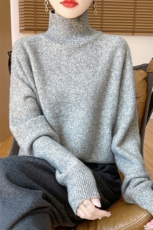 秋冬季100%纯羊毛衫女高领花纱色针织加厚毛衣宽松慵懒羊绒衫打底，女装羊毛衫，迅太羊绒