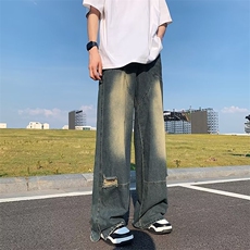 复古美式高街设计感直筒牛仔裤简约风破洞牛仔裤N634P43，男装牛仔裤，星座1116-2