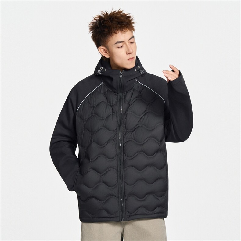 美式冬季开衫连帽拼接轻薄羽绒服90白鸭绒XZ309Y95657P125,男装羽绒服,星座309（原A406）