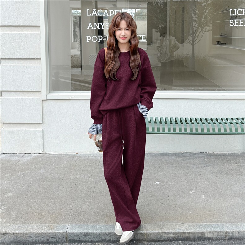 现货现货袖口格子拼接设计感卫衣裤子套装2C167-866-P175-K258,女装套装/套裙,2C167