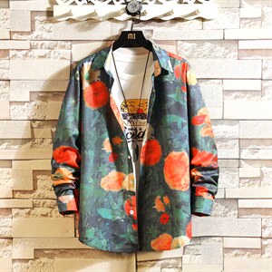 秋季新款时尚潮牌青少年花色宽松休闲男士上衣衬衫TZ002-P35图片