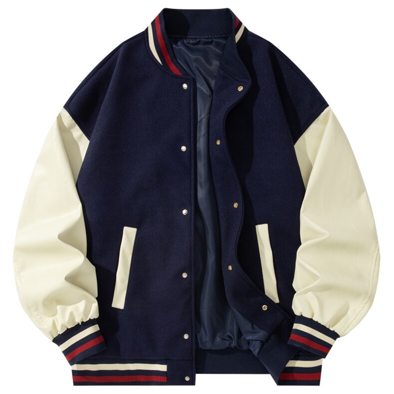 美式PU皮撞色棒球服毛呢宽松男女飞行夹克J826-P85，男装夹克，星座222-7