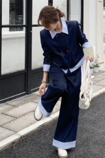 春装搭配一整套假两件牛仔套装女2025年新款休闲外套直筒裤两件套，女装套装/套裙，1C130