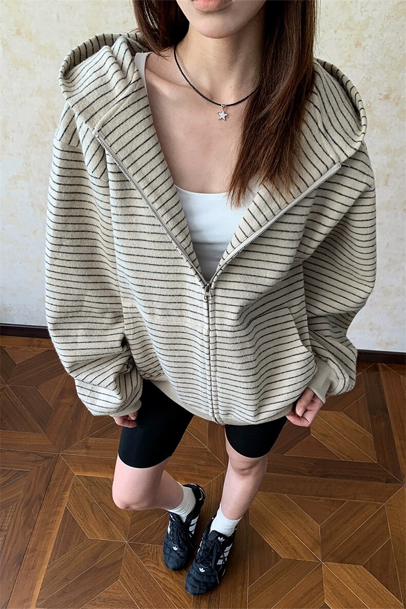 [网图]加绒条纹连帽卫衣复古休闲青少年外套5D1202-TP65118,女装短外套,电商A102