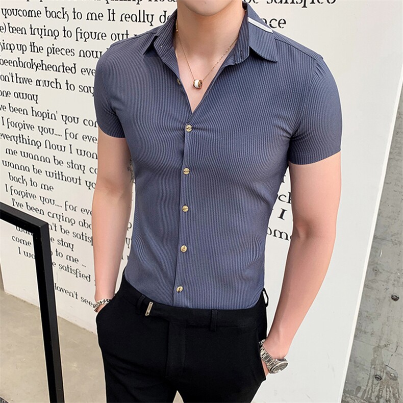 夏季新款英伦风男士修身短袖衬衫男士衬衣A313/C52/图片