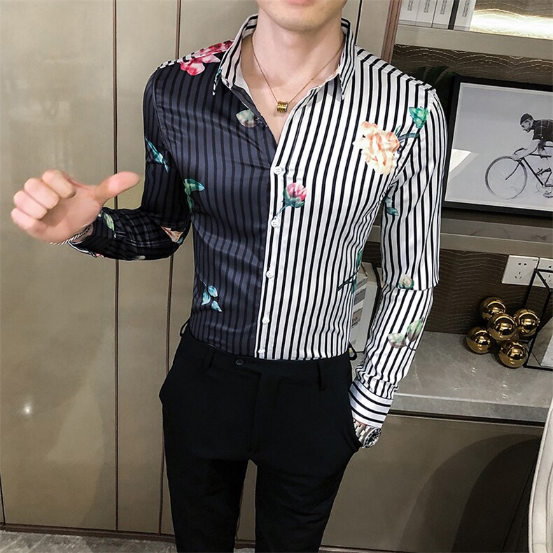2021春秋男衬衫英伦长袖上衣条纹男装韩版修身四季潮流衬衣H603-P55,男装衬衫,星座419（原A233）