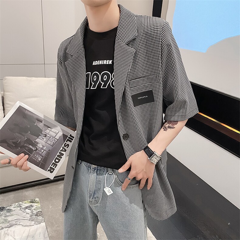 社会风秋千鸟格宽松贴标西装夹克上衣B297-7722-P75控105,男装夹克,电商B297