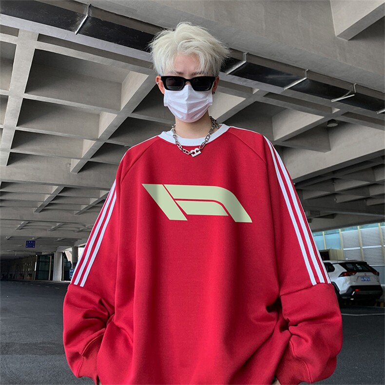 抖音得物供货提供视频秋冬重磅美式宽松织带圆领卫衣0301,男装卫衣,电商A486