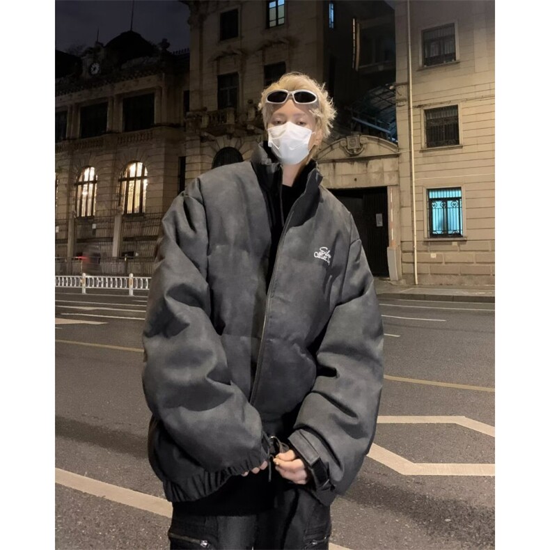 冬季鹿皮绒立领棉衣外套男刺绣日系复古做旧美式保暖运动加厚棉服,男装棉衣,星座1013