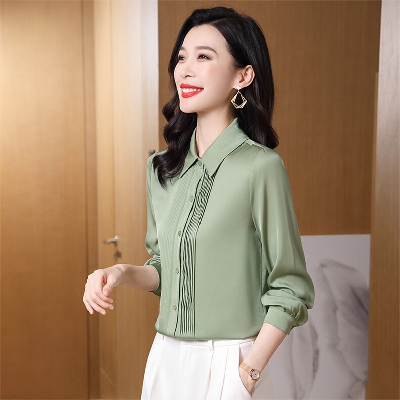 高档大牌红色真丝衬衫女士长袖上衣重磅桑蚕丝衬衣气质设计感秋装图片