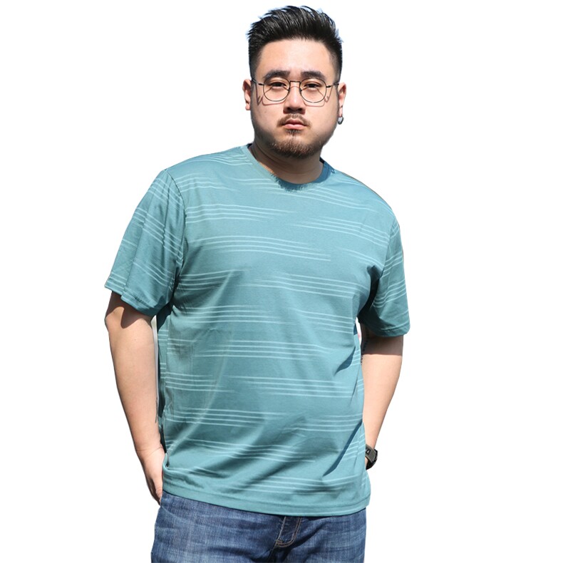 春装新款丝光棉短袖T恤男士条纹圆领打底衫半袖加肥大码5926款,男装T恤,星座802