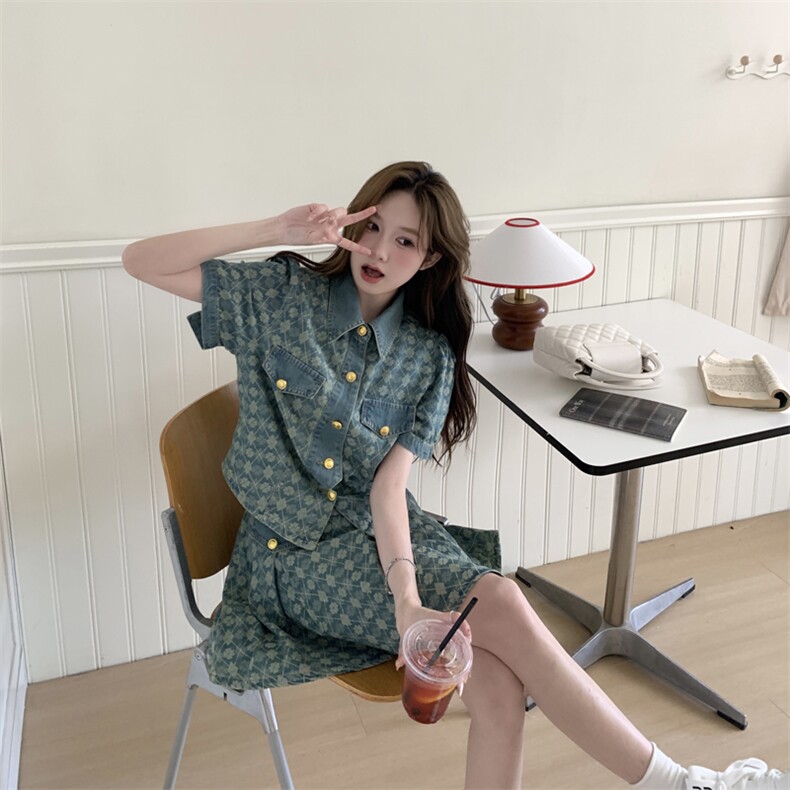 【档口现货】2024新款女装夏装休闲/淑女牛仔连衣裙套裙266-p140-,女装套装/套裙,多米2-075