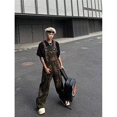 复古街头感vibe豹纹背带工装裤男宽松大口袋连体裤NW065，男装工装外套，星座1116A-1（原606A）