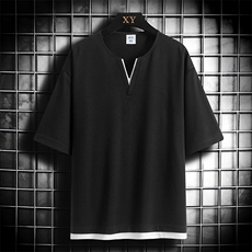 男士短袖网格挂拍体恤夏季休闲百搭纯色V领T恤男上衣TC3134-P30，男装T恤，星座717