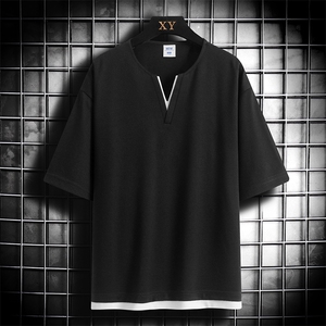 男士短袖网格挂拍体恤夏季休闲百搭纯色V领T恤男上衣TC3134-P30图片