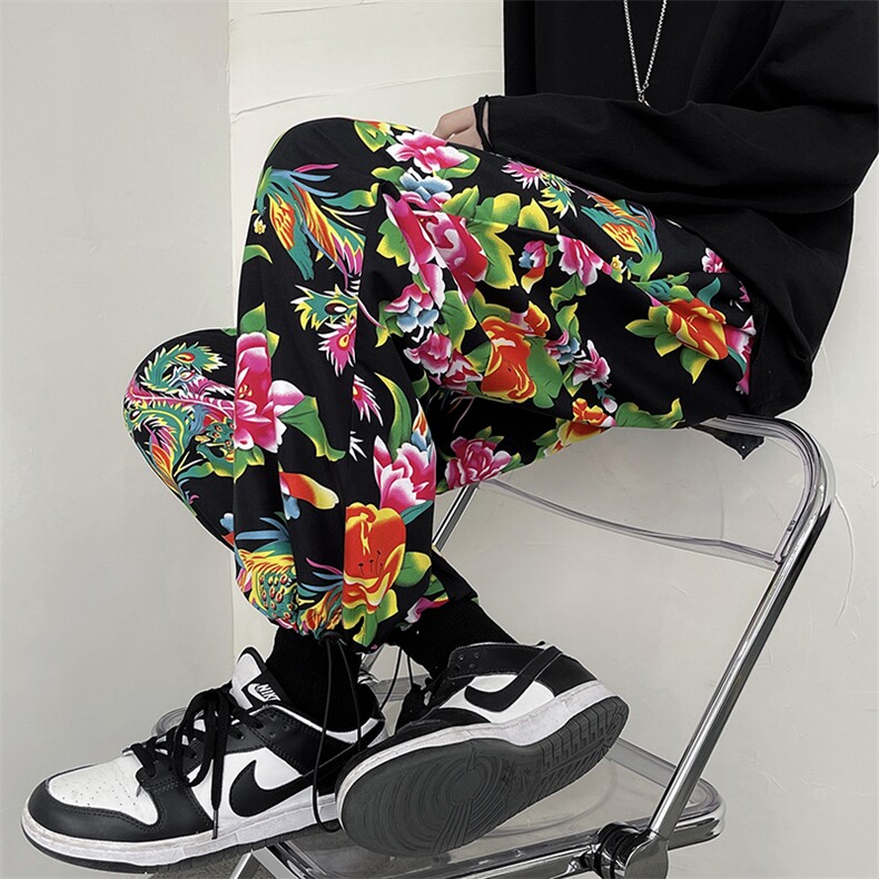 CK203夏秋东北大花民族特色风休闲哈伦运动裤束脚九分裤团队，男装民族服装，星座115A(原星座507）