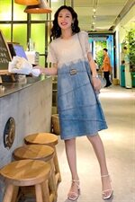 2021夏装新款牛仔裙女韩版夏装蕾丝拼接连衣裙宽松显瘦小个子，女装连衣裙，瑶迪依秀