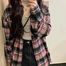 慵懒风复古休闲格子长袖衬衫男女情侣2024秋季新款休闲百搭上衣，男装衬衫，星座506A