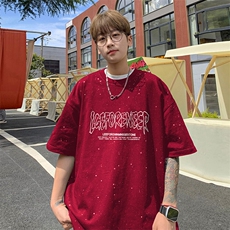 量大优供抖音视频支持得物配合二开美式满天星亮片短袖T恤MTX616，男装T恤，电商A486-1