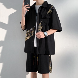 1小熊短袖衬衫男+短裤大码M-5XL套装92%聚酯纤维8%氨纶TZ77057P70图片