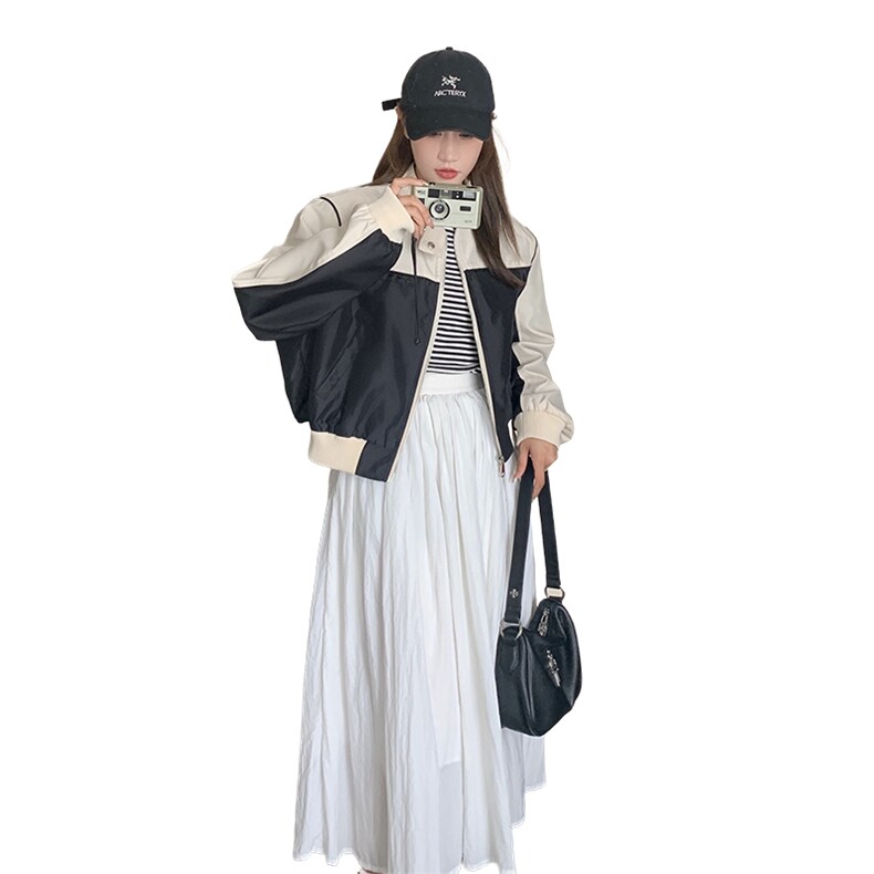 现货：秋装新款拼色休闲宽松夹克棒球服外套2C135-2380P135K198,女装短外套,2C135