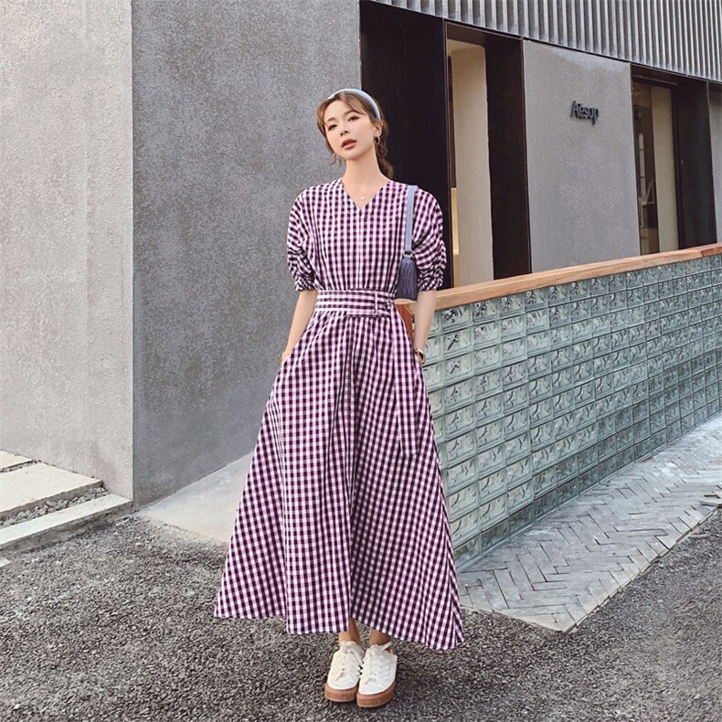24号出货夏季新格子连衣裙（原8605）225-1932（）,女装连衣裙,浙宝225