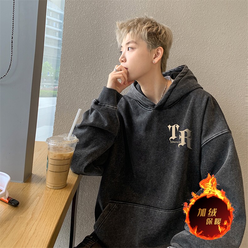 得物抖音高品质二开360克重磅做旧炒雪花纯色连帽水洗卫衣16028,男装卫衣,电商A486