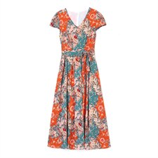 大码女装新款夏季南法花柄印花V领雪纺裙胖妹妹时尚洋气质连衣裙，女装连衣裙，罗得堡