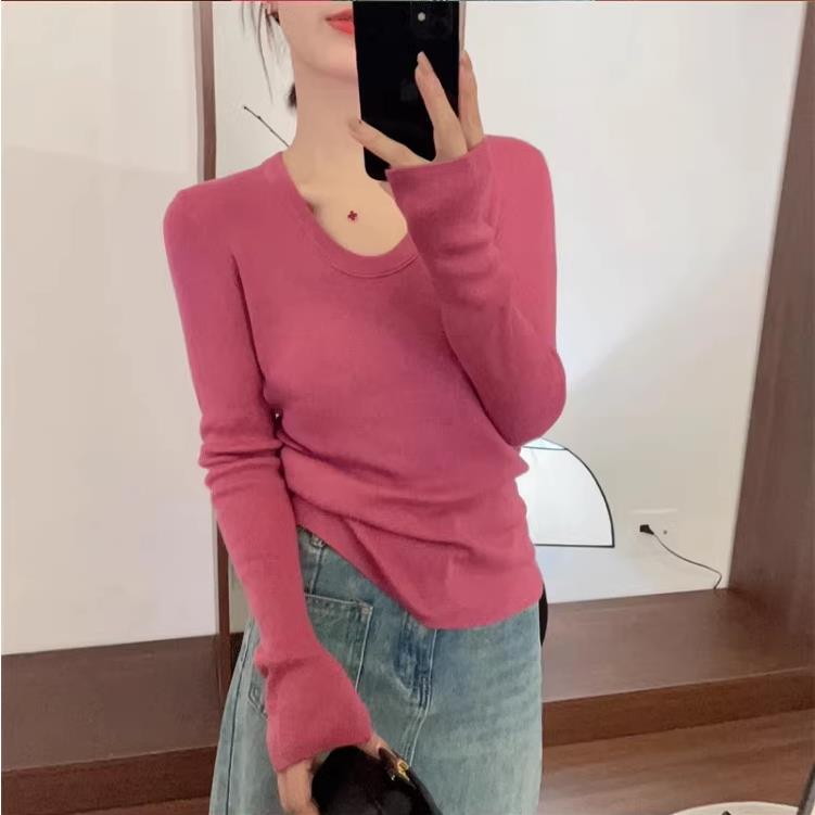 秋冬圆领女针织打底衫修身纯色长袖内搭时尚毛衣,针织衫/毛衣,恩泰羊绒