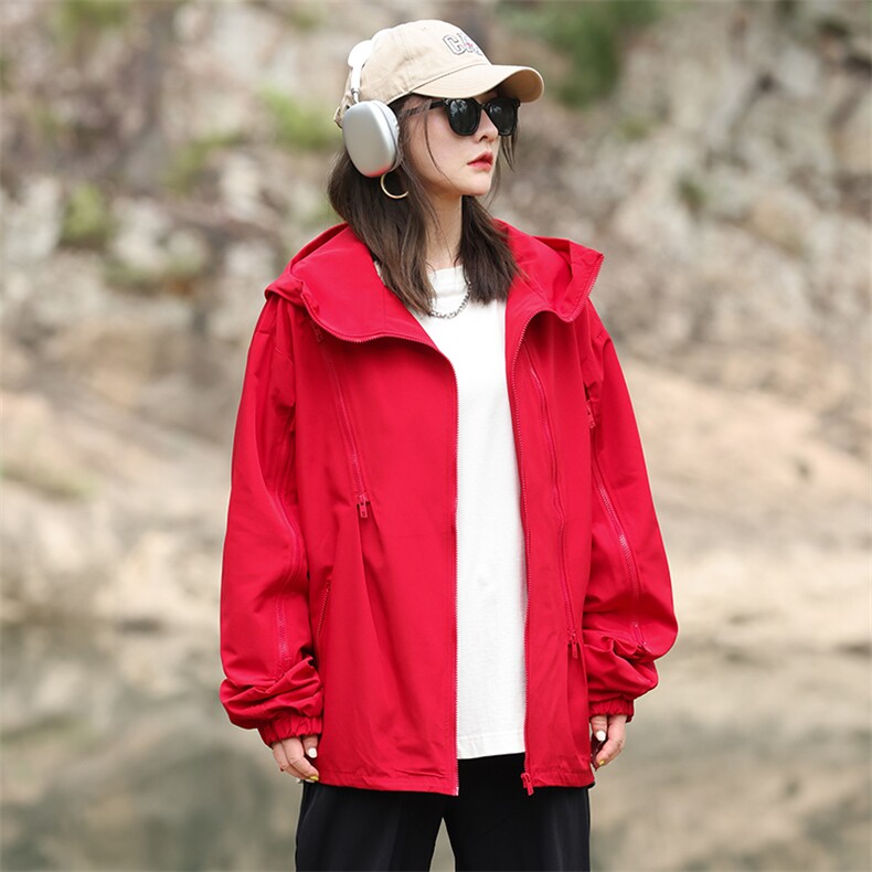 春季新款潮机能风拉件连帽冲锋衣外套宽松百搭夹克CYJK9126-P80,男装夹克,电商A128