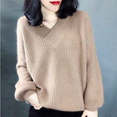 秋冬新款纯色v领针织套头上衣，女装针织衫/毛衣，忠诺羊绒