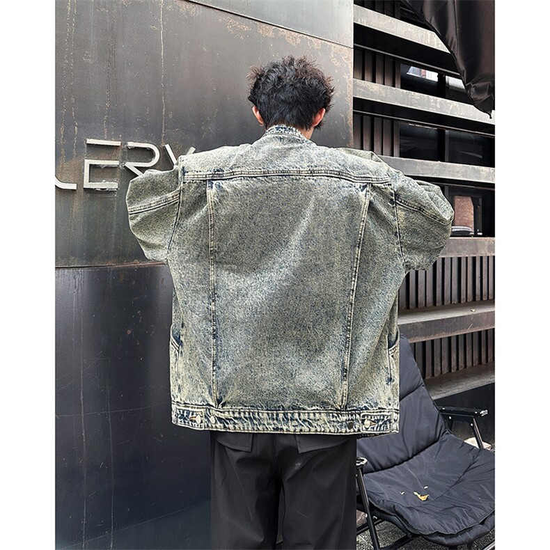 2025秋冬小众解构设计感立领垫肩牛仔夹克短款外套A025-Y75-P88,男装夹克,电商A025