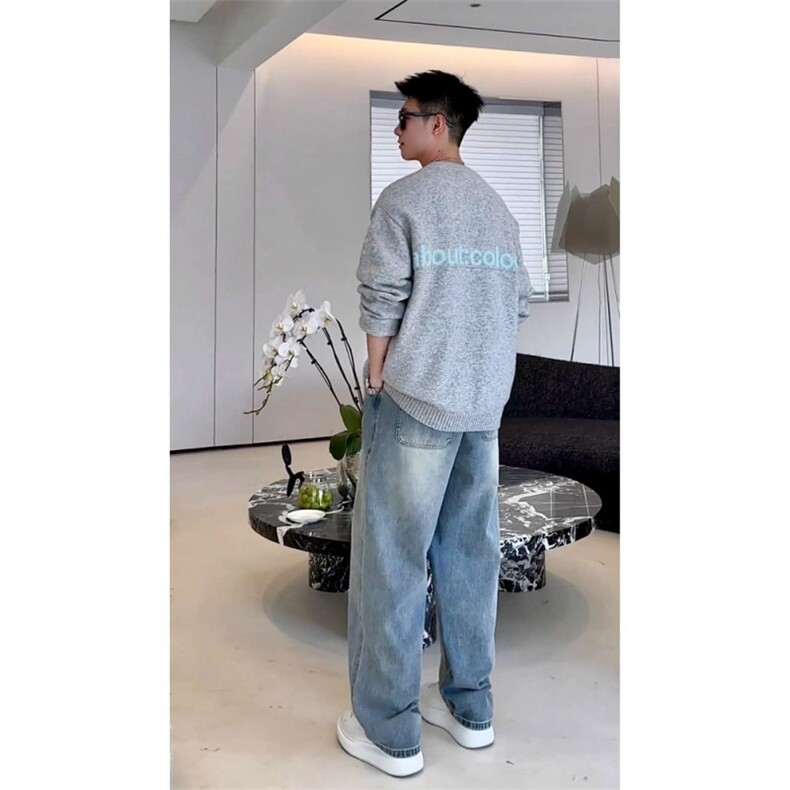 秋季新款韩系休闲毛衣男高级感针织衫时尚宽松百搭圆领含羊毛开衫,男装针织衫/毛衣,星座1210-1