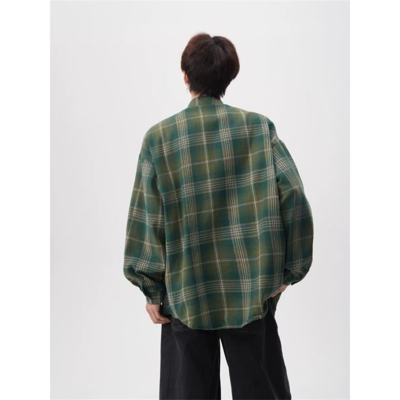 网络图现货美式潮牌格子长袖格纹慵懒风痞帅衬衫JCS312-P32,男装衬衫,星座715-7