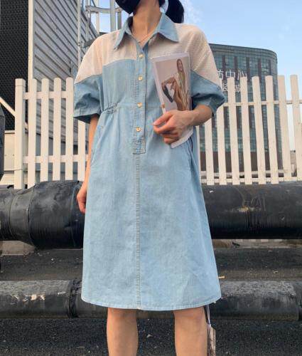 拼牛仔连衣裙，女装连衣裙，卡笛琇