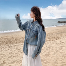 韩系复古高级感翻领牛仔外套女2025年春季小众设计感百搭叠穿外套，女装牛仔外套，维壹