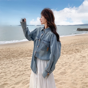 韩系复古高级感翻领牛仔外套女2025年春季小众设计感百搭叠穿外套图片