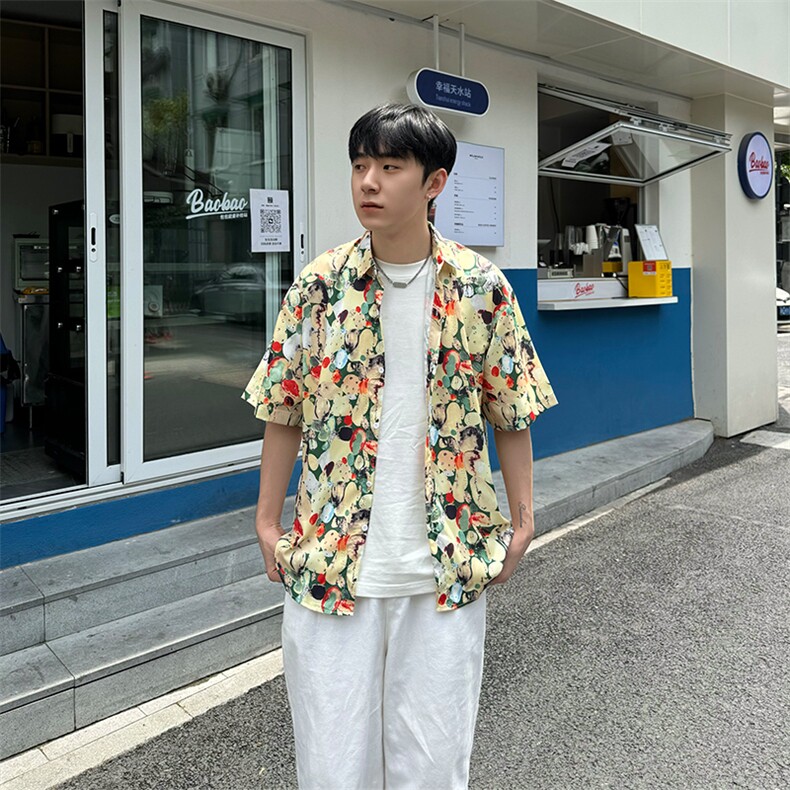 CS005～特P25控39有货（自家图）夏季短袖花衬衫男女沙滩衬衣,男装衬衫,星座218-5