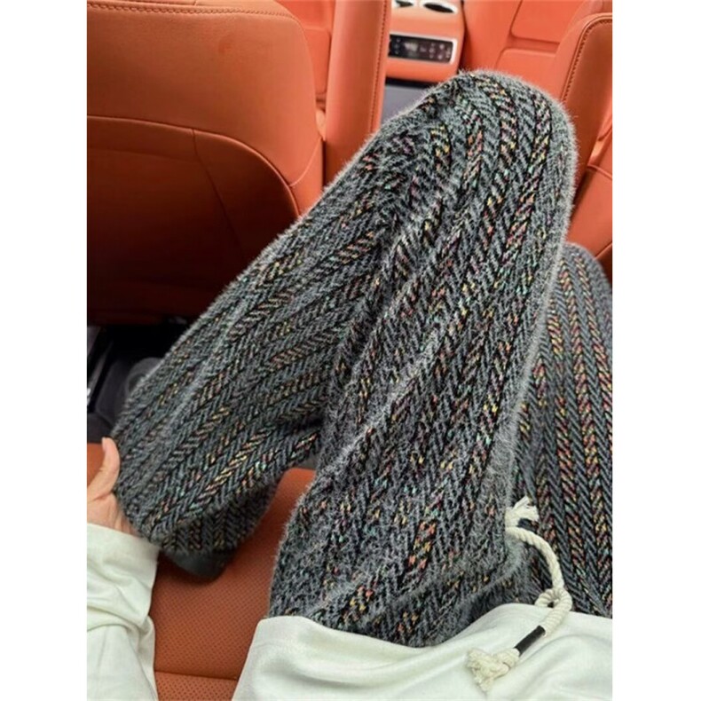 彩灰色灯芯绒直筒裤男款秋冬小香风编织条纹卫裤宽松显腿长休闲裤，男装休闲裤，四季星座505