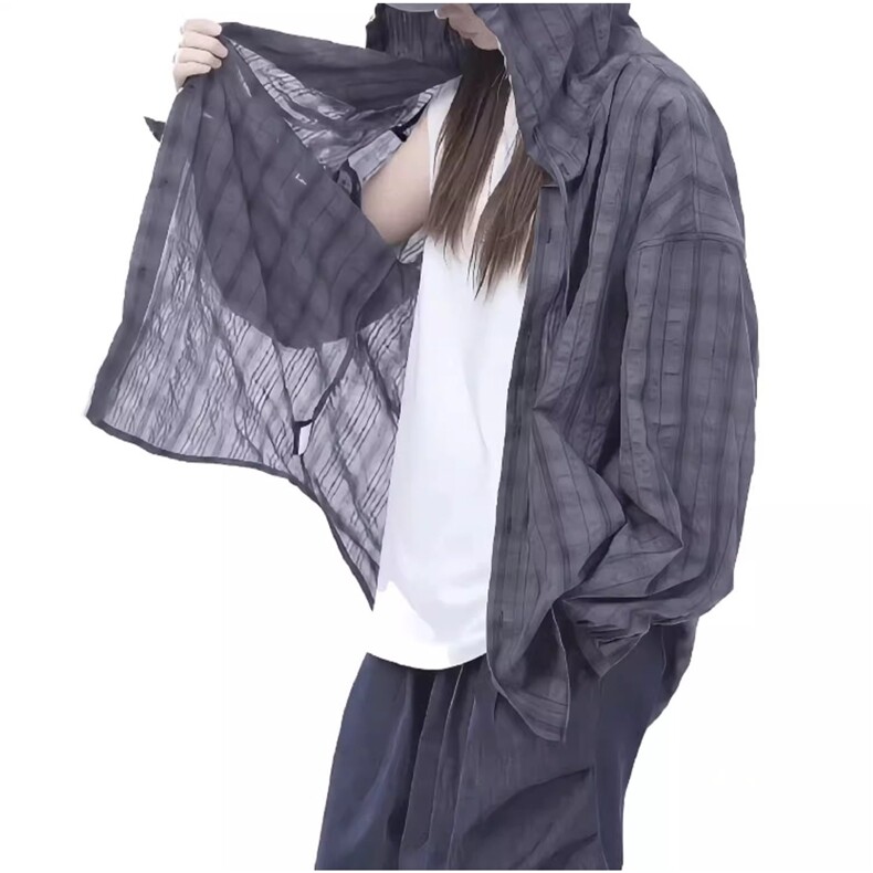 美式物理防晒肌理感格子衬衫男女情侣衬衣外套1001-1-cs180-P38,男装防晒衣,星座1001-1