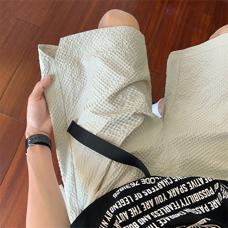 特批P21无差价25夏季泡泡纱可调节腰带大码高街百搭短裤男DK5861,男装休闲裤,电商A001