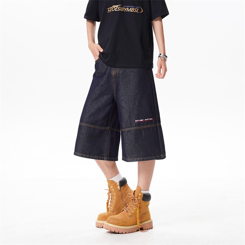 B221美式ins高街宽松纯色牛仔裤七分裤短裤LK25552-特P45控78，男装牛仔裤，电商B221