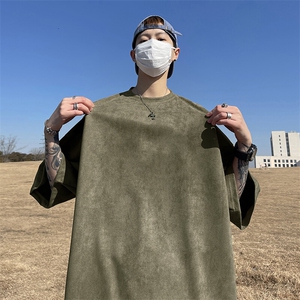 抖音得物直播高品质二开240克美式高街麂皮绒光版纯色短袖t恤12.5图片