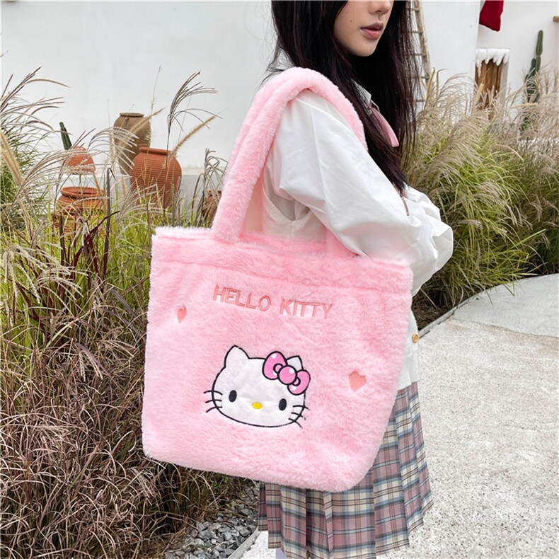 可爱毛绒猫咪刺绣毛绒单肩包女包百搭潮包包休闲包，山川网供