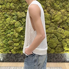 镂空网眼针织背心ins男运动时尚无袖打底衫坎肩休闲Z68，男装背心/马甲，星座1116A（原606A-3）