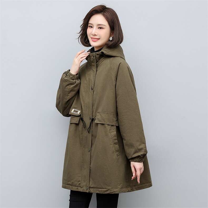 2025年冬季时尚潮流中长款休闲加绒加厚派克服,女装棉衣/棉服,天丽