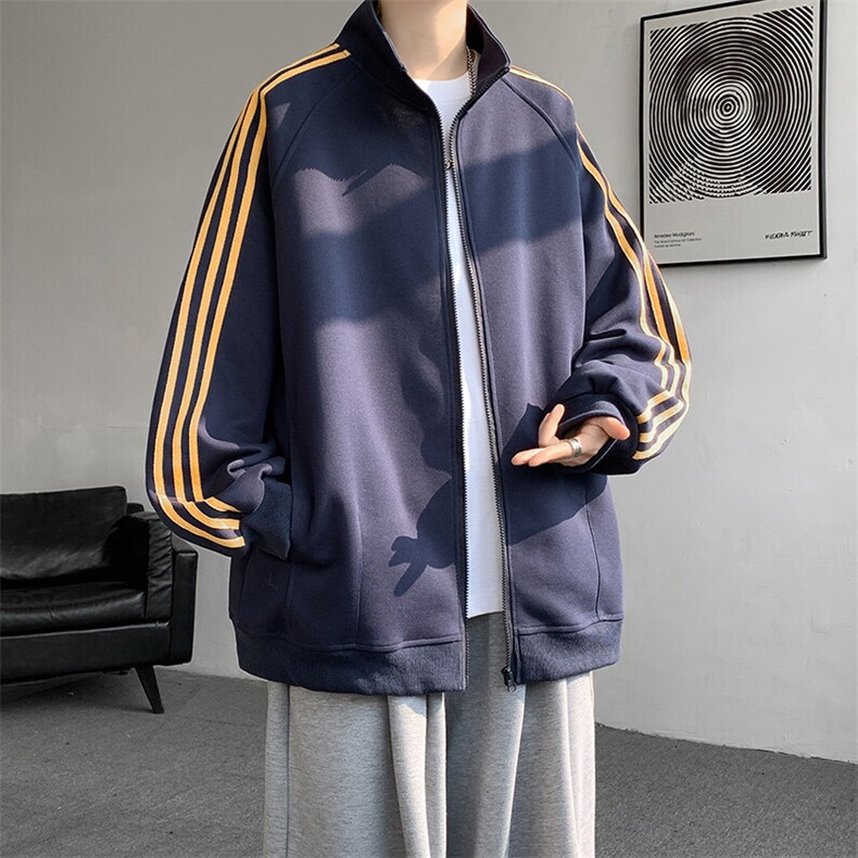 8XL-M三条杠运动卫衣特大码美式条纹立领夹克开衫外套JK5205/P65,男装夹克,电商B238