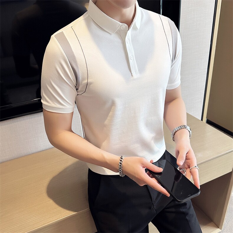 设计感夏季拼接半袖T恤翻领Polo衫新款潮流短袖体恤D342-T0242P50图片