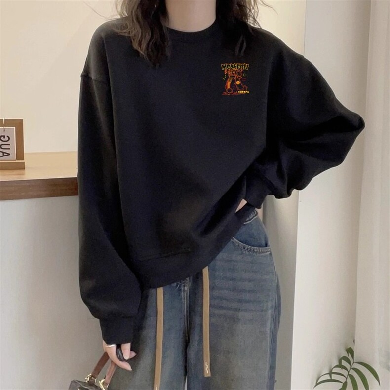 【004】黑色圆领卫衣女款春秋冬季潮牌宽松休闲A079-WY488-P31,男装卫衣,电商A079